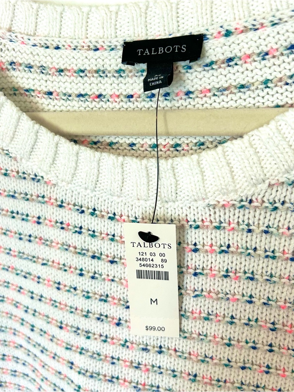 NWT Talbots Womens Medium Sweater White With Multicolor Dots Pullover Crewneck